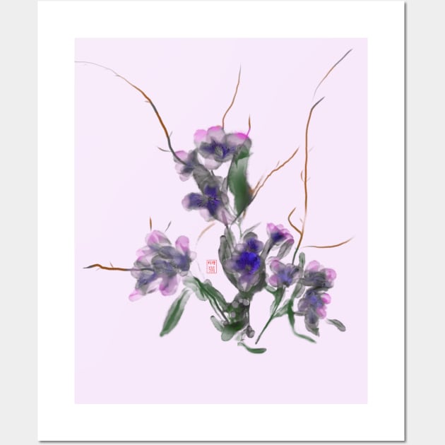 pretty purple watercolor and sumiE ink flowers Wall Art by cuisinecat